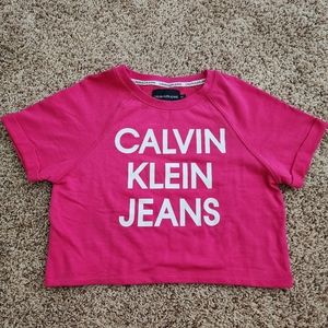 CALVIN KLEIN | Pink Crop Top Short Sleeve Sweater | XS